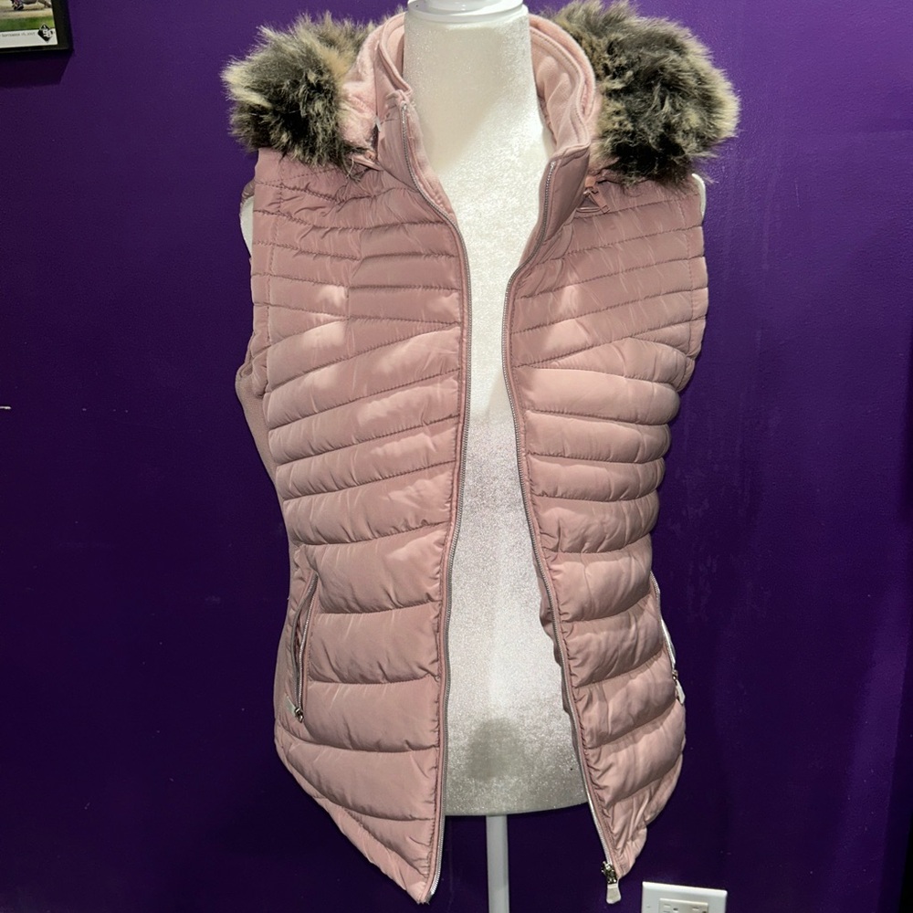 Light pink winter puffer vest